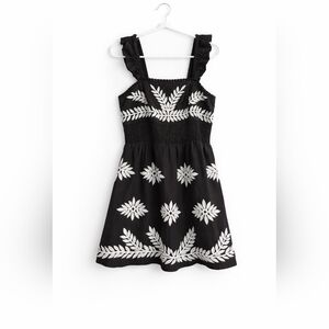 Anthropologie Black Embroidered Sundress Floral Leaf Smocked Plus 1X NWT